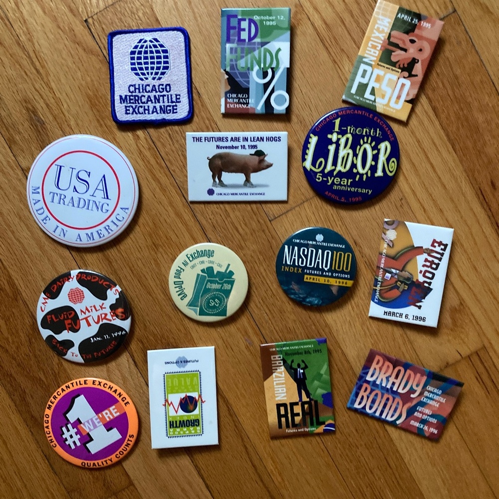 90’s Chicago Mercantile Exch Button Pins and Patch , Futures & Options